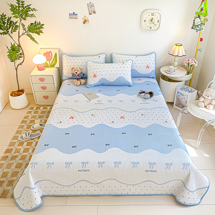 91家纺网 家纺一手货源 找家纺 橘夏家纺 2025新款双层纱小云棉多功能床盖-自由空间 莓蝶之恋--蓝蝶引力