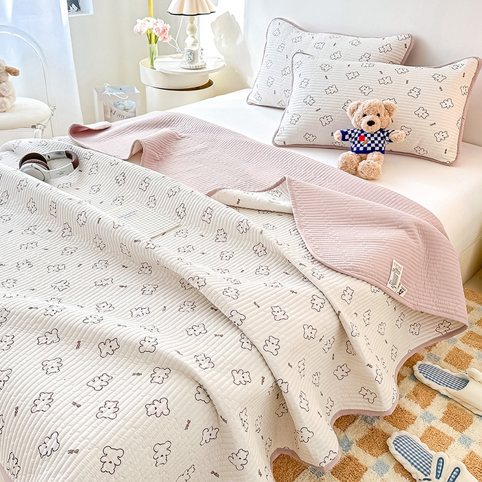 91家纺网 家纺一手货源 找家纺 （总）橘夏家纺2025新款双层纱小云棉多功能床盖-亲密无间