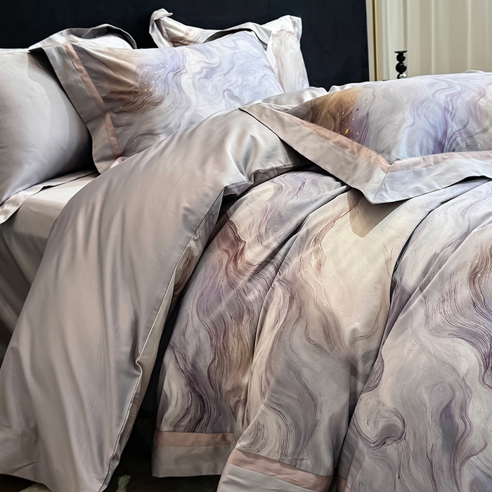 91家纺网 家纺一手货源 找家纺 （总）禾时 2025新款100S长绒棉纯棉数码印花双拼角四件套-星河入梦-蓝