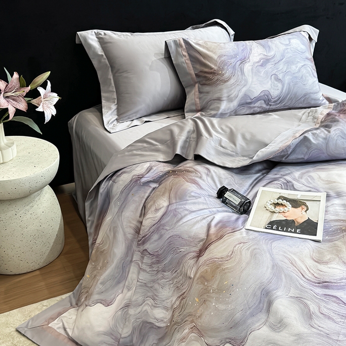 91家纺网 家纺一手货源 找家纺 （总）禾时 2025新款100S长绒棉纯棉数码印花双拼角四件套-星河入梦-蓝