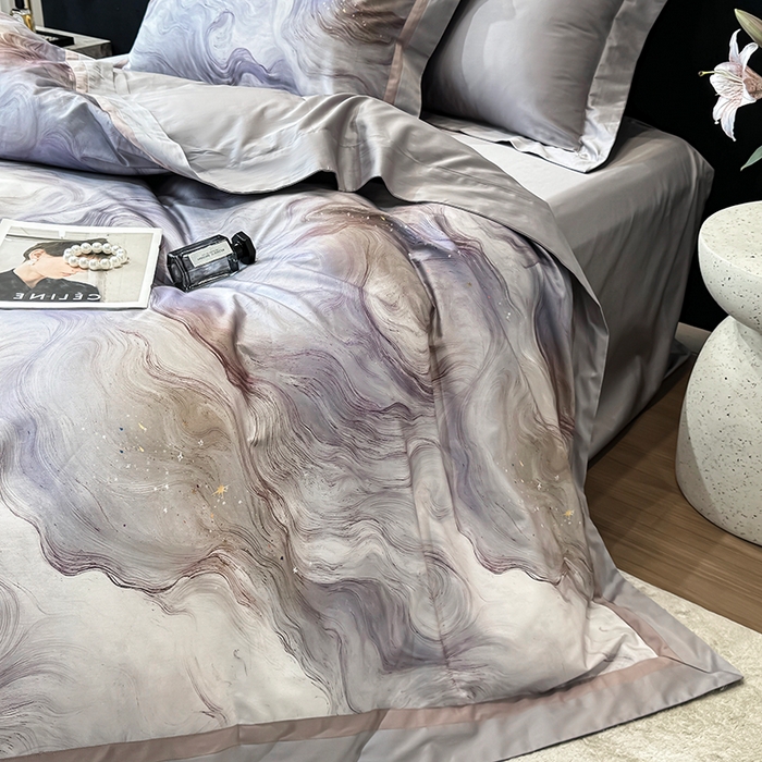 91家纺网 家纺一手货源 找家纺 （总）禾时 2025新款100S长绒棉纯棉数码印花双拼角四件套-星河入梦-蓝