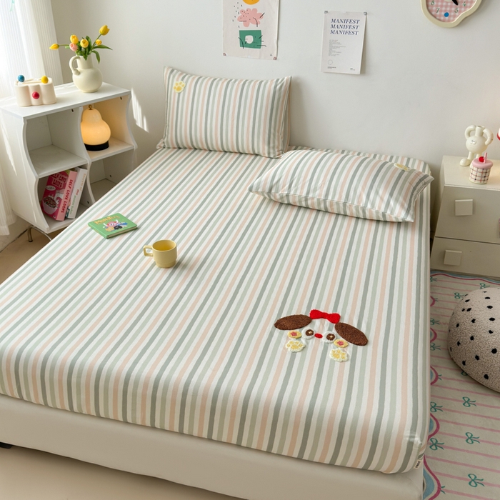 91家纺网 家纺一手货源 找家纺 如意朵 2025全棉老粗布刺绣床笠系列 小萌宝