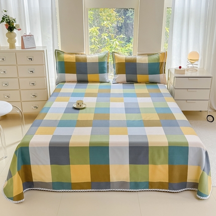 91家纺网 家纺一手货源 找家纺 （总）宜家坊 2025新款春夏原棉鱼骨棉老粗布花边印花床单软凉席三件套