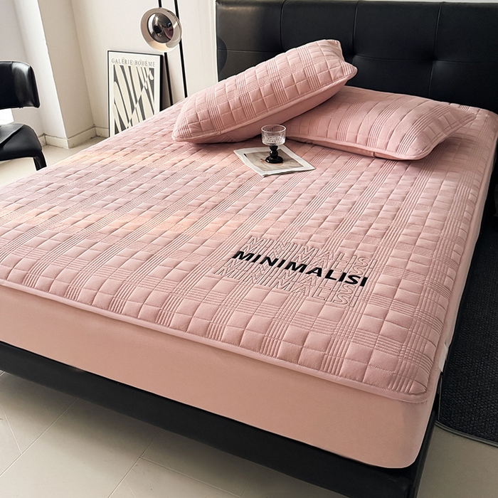 91家纺网 家纺一手货源 找家纺 3C 2025新款全棉水洗棉刺绣夹棉床笠 漫生活 豆沙粉