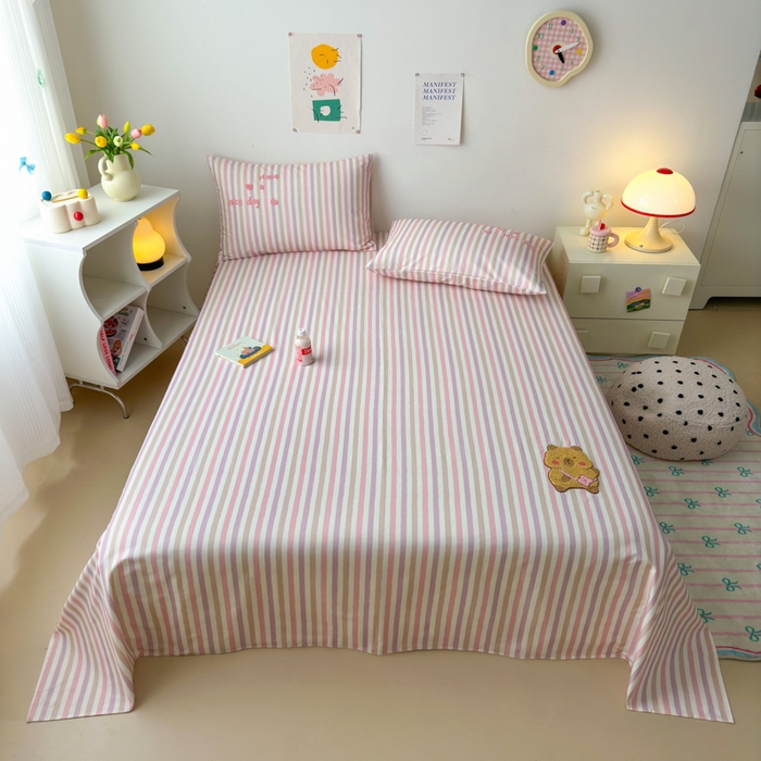 91家纺网 家纺一手货源 找家纺 如意朵 2025全棉老粗布刺绣床单系列 小卡皮