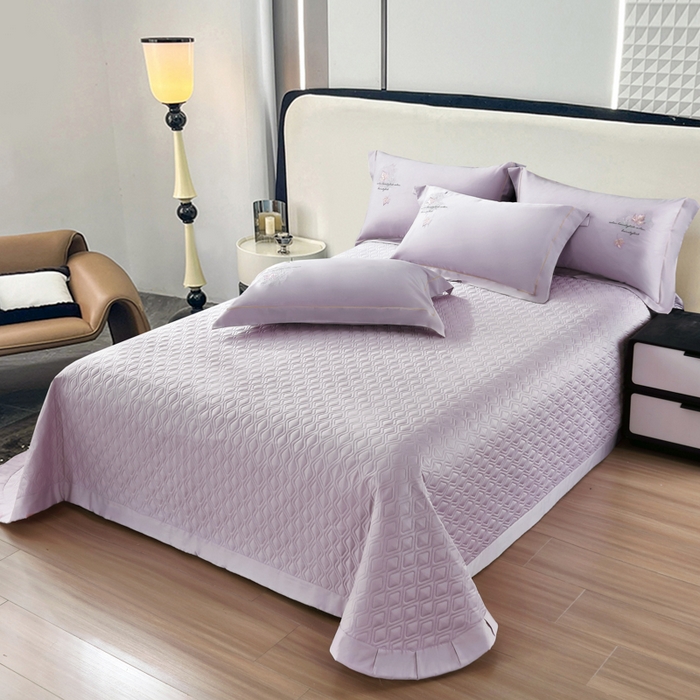 91家纺网 家纺一手货源 找家纺 OL家纺 2025新款100支天丝棉居家轻奢床盖夹棉防滑四件套 木槿紫