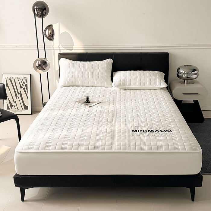 91家纺网 家纺一手货源 找家纺 3C 2025新款全棉水洗棉刺绣夹棉床笠 漫生活 云朵白