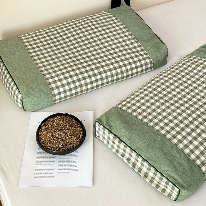 91家纺网 家纺一手货源 找家纺 卓昌枕芯 2025新款全棉水洗棉色织荞麦枕头枕芯 水洗棉荞麦枕-绿格子
