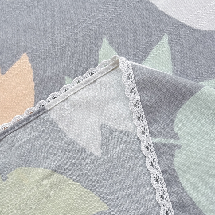 91家纺网 家纺一手货源 找家纺 宜家坊 2025新款春夏原棉鱼骨棉老粗布花边印花床单软凉席三件套 叶韵秋眠