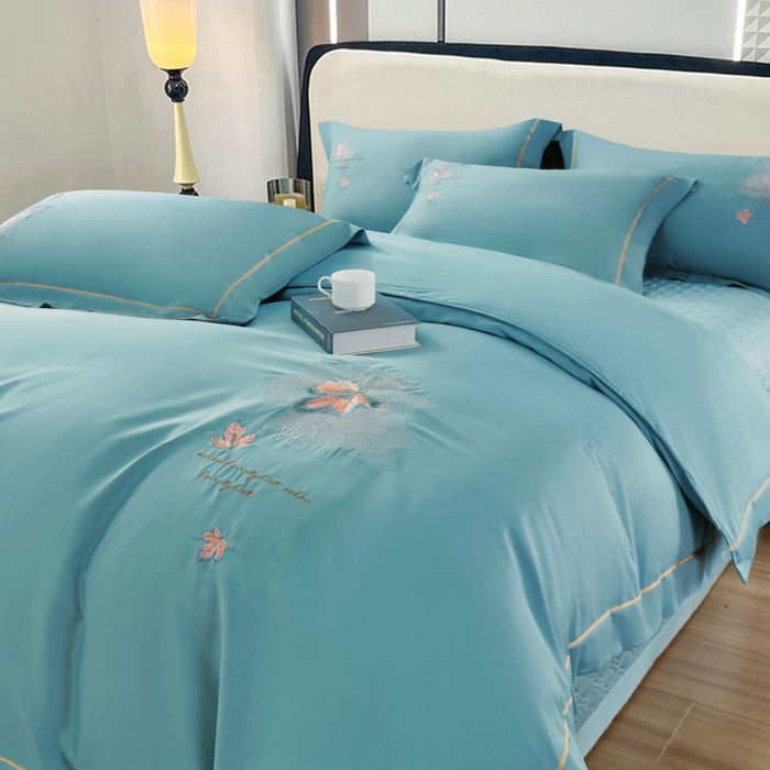 91家纺网 家纺一手货源 找家纺 OL家纺 2025新款100支天丝棉居家轻奢床盖夹棉防滑四件套 水云兰