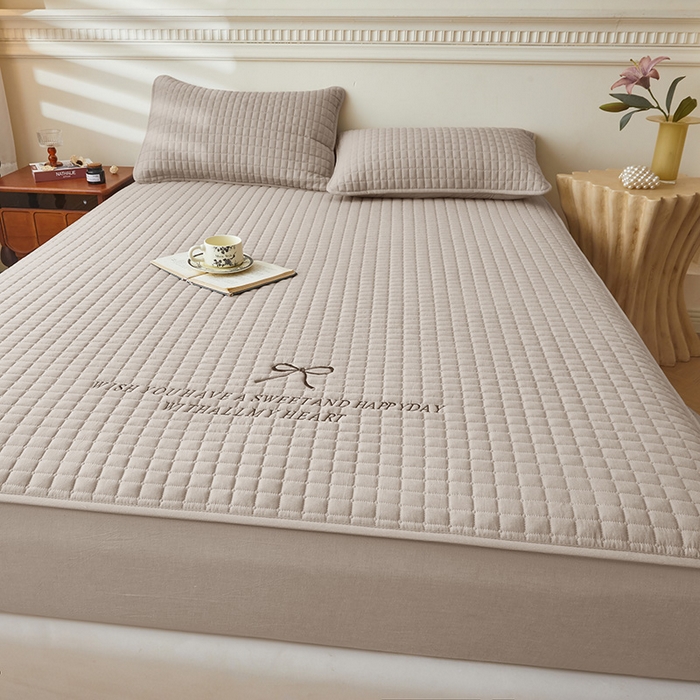 91家纺网 家纺一手货源 找家纺 3C 2025新款全棉水洗棉夹棉 床笠-蝴蝶结 蝴蝶结 卡其