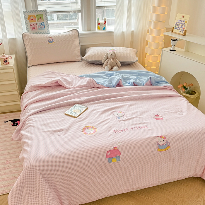 91家纺网 家纺一手货源 找家纺 （总）慕尚家纺 2025刺绣款乳胶凉席水洗棉夏被三件套四件套