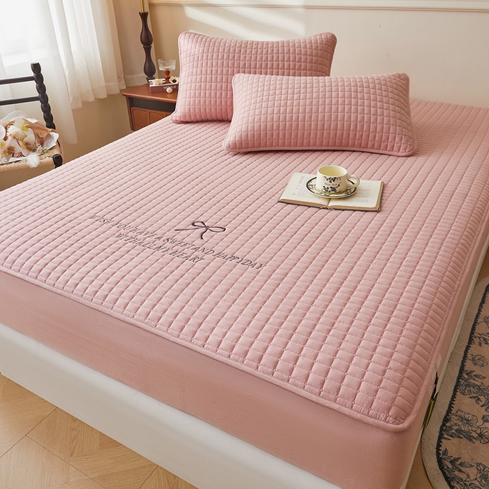 91家纺网 家纺一手货源 找家纺 3C 2025新款全棉水洗棉夹棉 床笠-蝴蝶结 蝴蝶结 烟粉