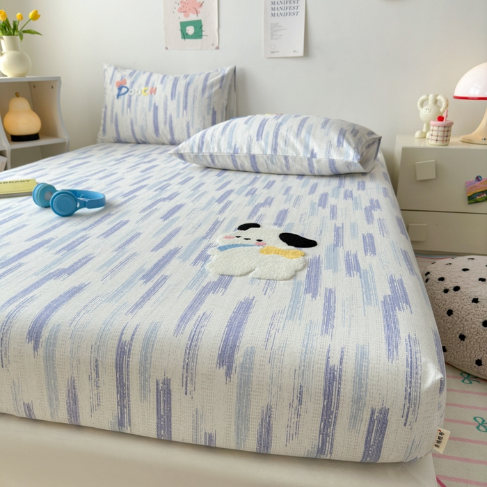 91家纺网 家纺一手货源 找家纺 如意朵 2025全棉老粗布刺绣床笠系列 洽洽狗