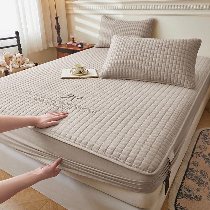 91家纺网 家纺一手货源 找家纺 3C 2025新款全棉水洗棉夹棉 床笠-蝴蝶结 蝴蝶结 卡其