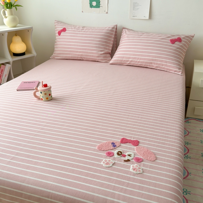 91家纺网 家纺一手货源 找家纺 如意朵 2025全棉老粗布刺绣床单系列 小可爱