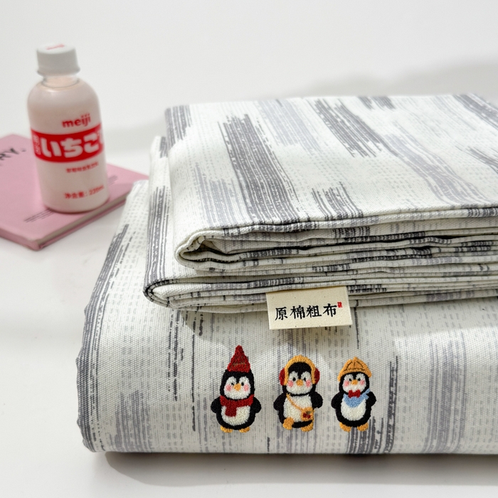 91家纺网 家纺一手货源 找家纺 如意朵 2025全棉老粗布刺绣床单系列 小企鹅