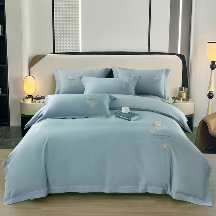 91家纺网 家纺一手货源 找家纺 OL家纺 2025新款100支天丝棉居家轻奢床盖夹棉防滑四件套 云雾蓝