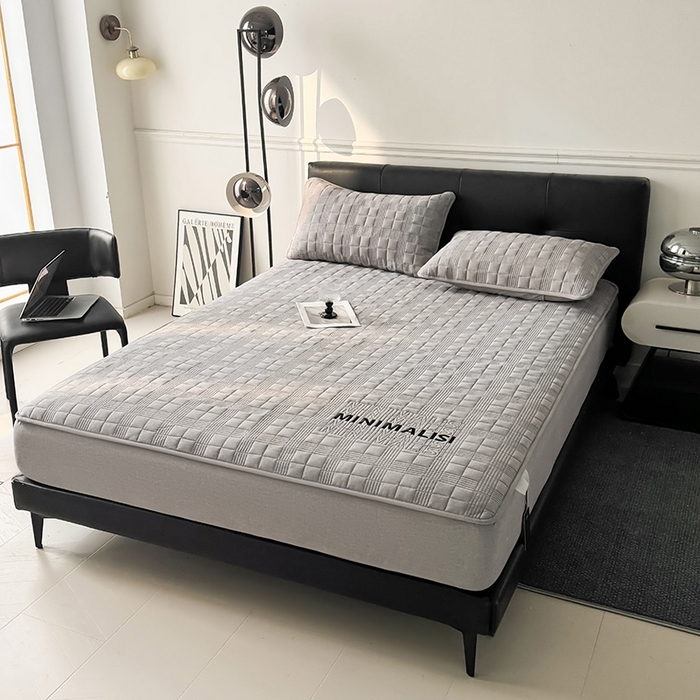 91家纺网 家纺一手货源 找家纺 3C 2025新款全棉水洗棉刺绣夹棉床笠 漫生活 简意灰 