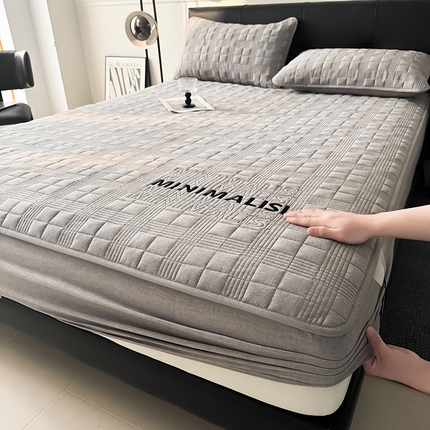 3C 2025新款全棉水洗棉刺绣夹棉床笠 漫生活 简意灰 