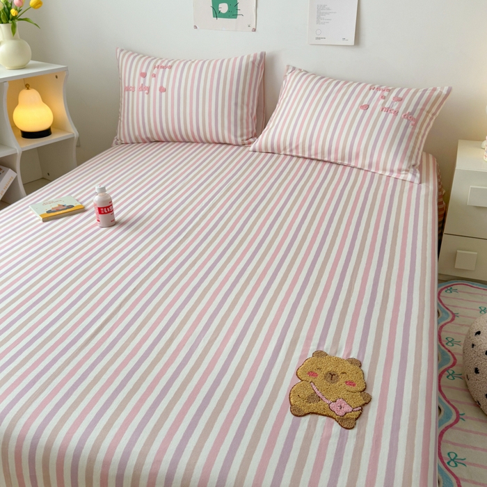 91家纺网 家纺一手货源 找家纺 如意朵 2025全棉老粗布刺绣床单系列 小卡皮