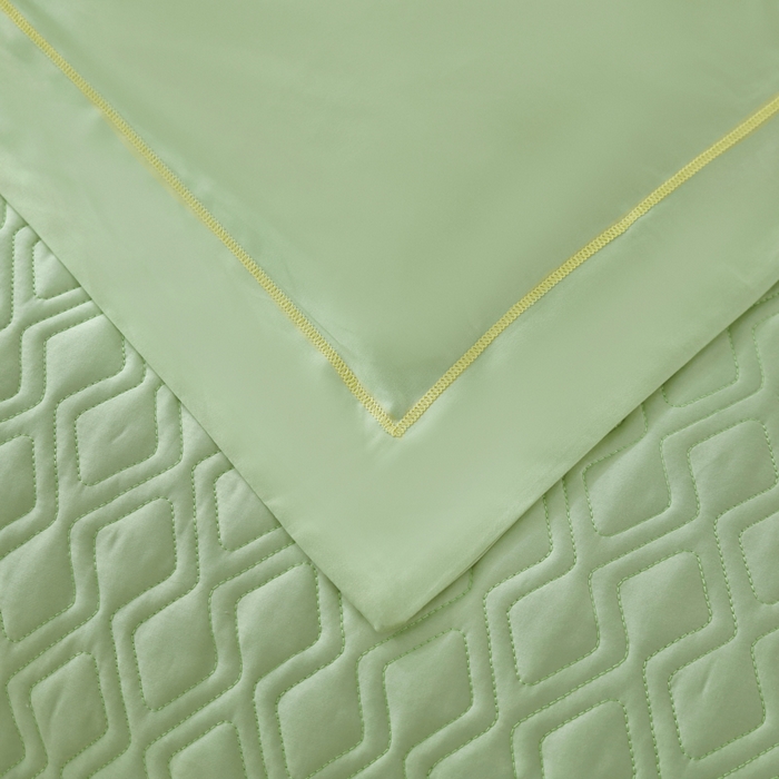 91家纺网 家纺一手货源 找家纺 OL家纺 2025新款100支天丝棉居家轻奢床盖夹棉防滑四件套 春山绿