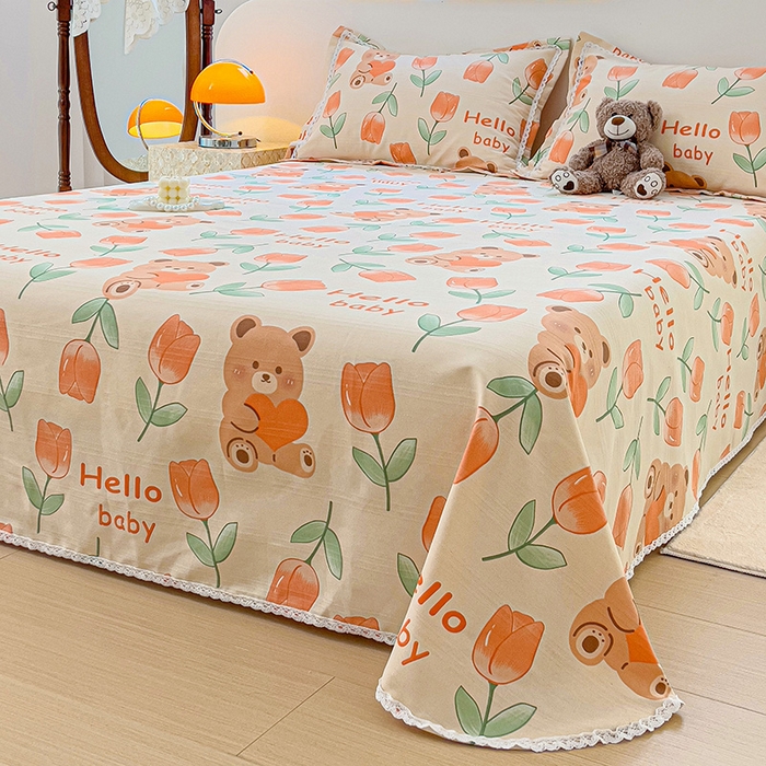 91家纺网 家纺一手货源 找家纺 （总）宜家坊 2025新款春夏原棉鱼骨棉老粗布花边印花床单软凉席三件套