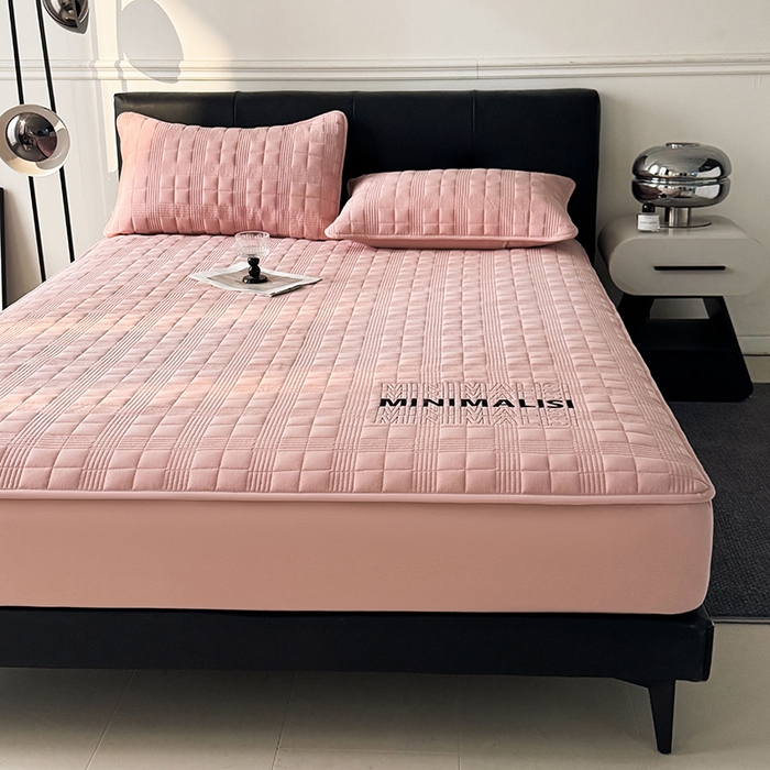 91家纺网 家纺一手货源 找家纺 3C 2025新款全棉水洗棉刺绣夹棉床笠 漫生活 豆沙粉