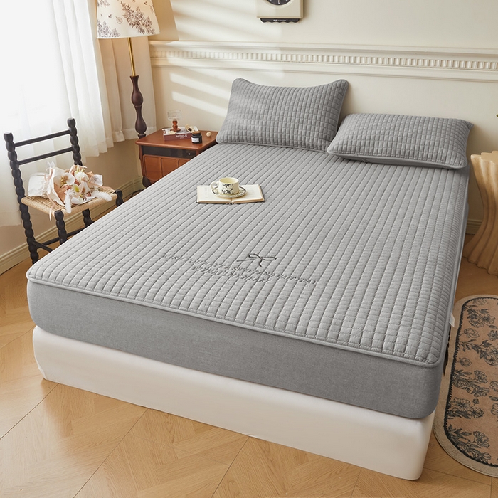 91家纺网 家纺一手货源 找家纺 3C 2025新款全棉水洗棉夹棉 床笠-蝴蝶结 蝴蝶结 月灰