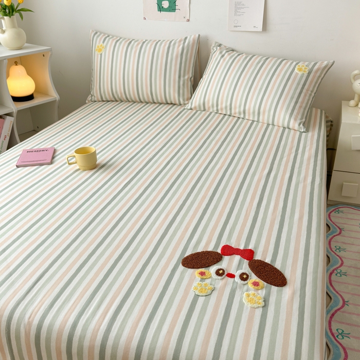 91家纺网 家纺一手货源 找家纺 如意朵 2025全棉老粗布刺绣床单系列 小萌宝