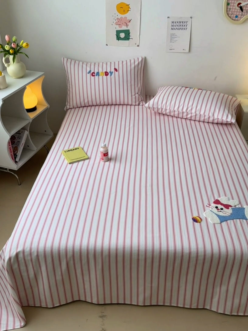 91家纺网 家纺一手货源 找家纺 如意朵 2025全棉老粗布刺绣床单系列 萌小兔