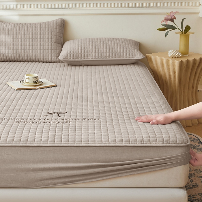 91家纺网 家纺一手货源 找家纺 3C 2025新款全棉水洗棉夹棉 床笠-蝴蝶结 蝴蝶结 卡其