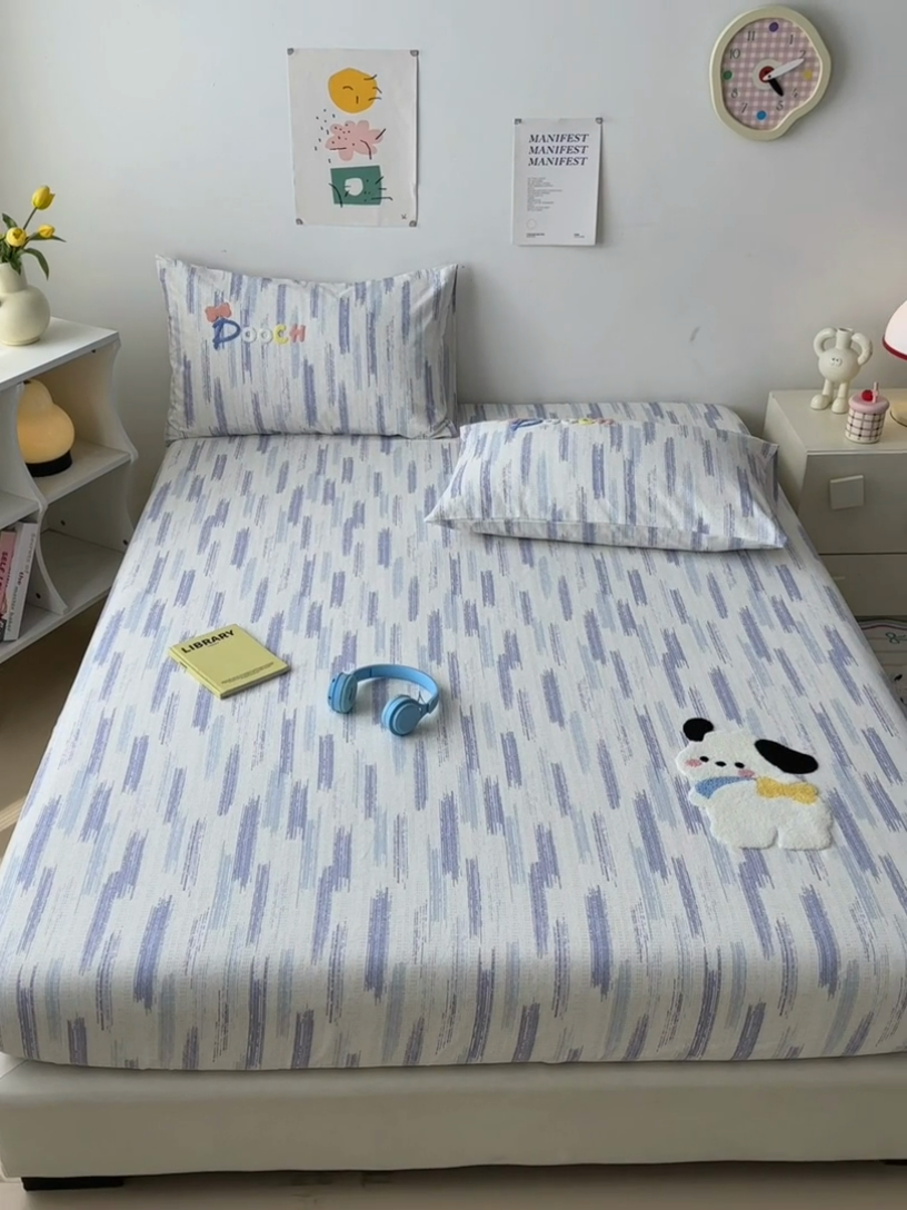 91家纺网 家纺一手货源 找家纺 如意朵 2025全棉老粗布刺绣床笠系列 洽洽狗