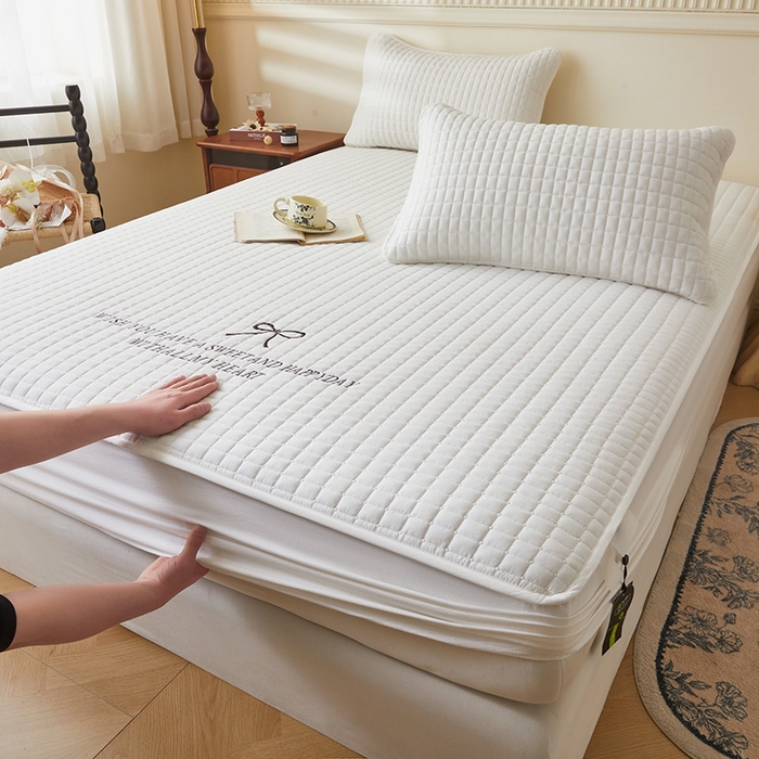 91家纺网 家纺一手货源 找家纺 3C 2025新款全棉水洗棉夹棉 床笠-蝴蝶结 蝴蝶结 雪白