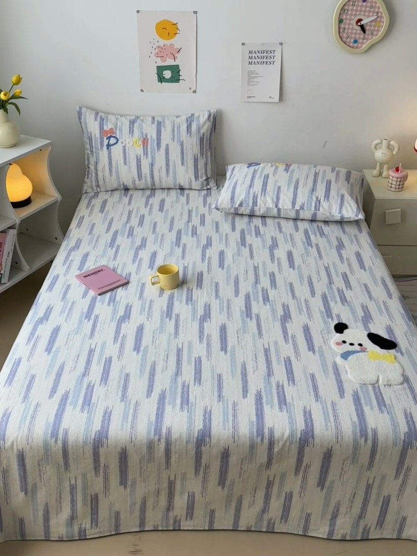 91家纺网 家纺一手货源 找家纺 如意朵 2025全棉老粗布刺绣床单系列 洽洽狗