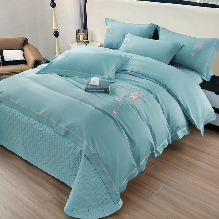 91家纺网 家纺一手货源 找家纺 OL家纺 2025新款100支天丝棉居家轻奢床盖夹棉防滑四件套 水云兰