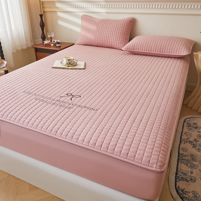 91家纺网 家纺一手货源 找家纺 3C 2025新款全棉水洗棉夹棉 床笠-蝴蝶结 蝴蝶结 烟粉