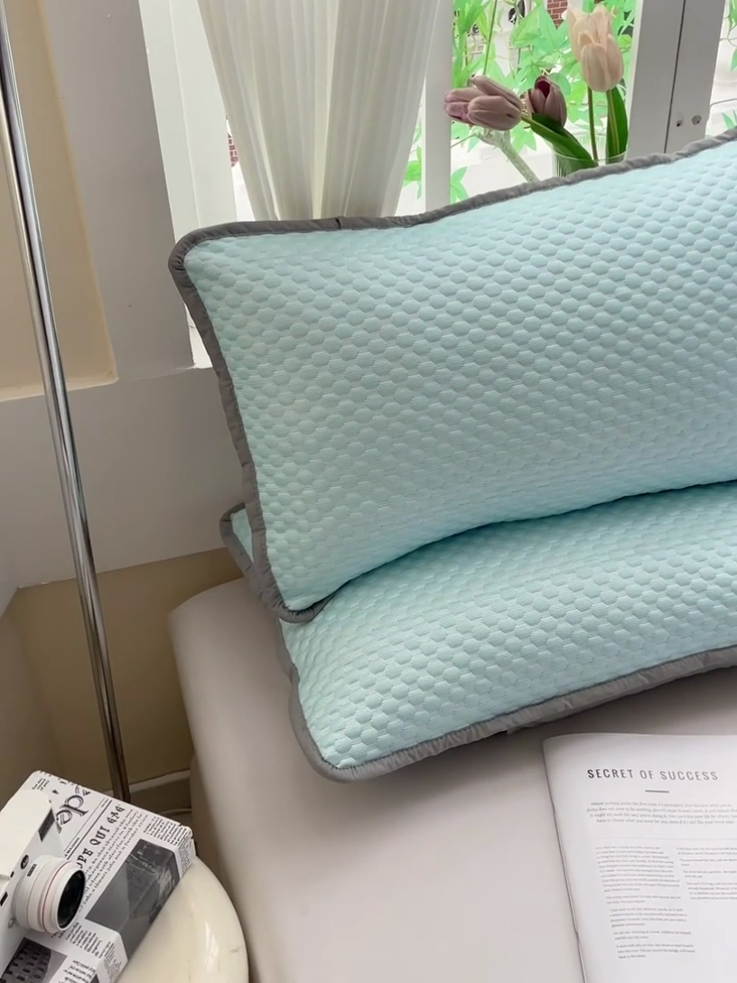 91家纺网 家纺一手货源 找家纺 卓昌枕芯 2025新款夏天冰豆豆冰丝枕套新款家用一对装枕芯套学生宿舍单只整头套 蓝色