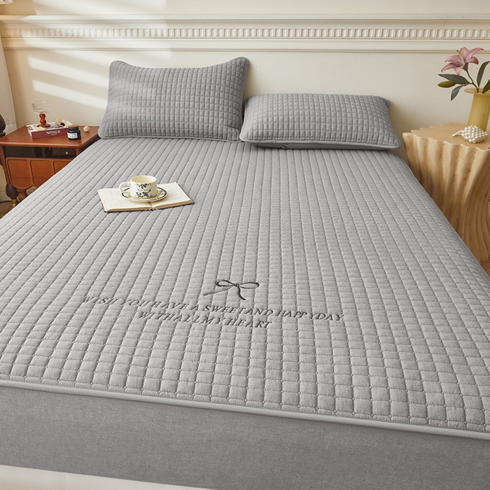 91家纺网 家纺一手货源 找家纺 3C 2025新款全棉水洗棉夹棉 床笠-蝴蝶结 蝴蝶结 月灰