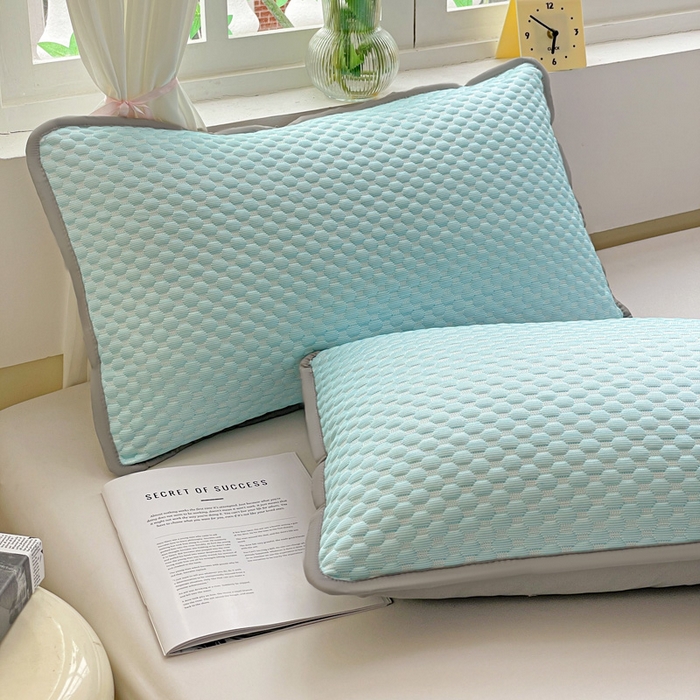 91家纺网 家纺一手货源 找家纺 卓昌枕芯 2025新款夏天冰豆豆冰丝枕套新款家用一对装枕芯套学生宿舍单只整头套 蓝色