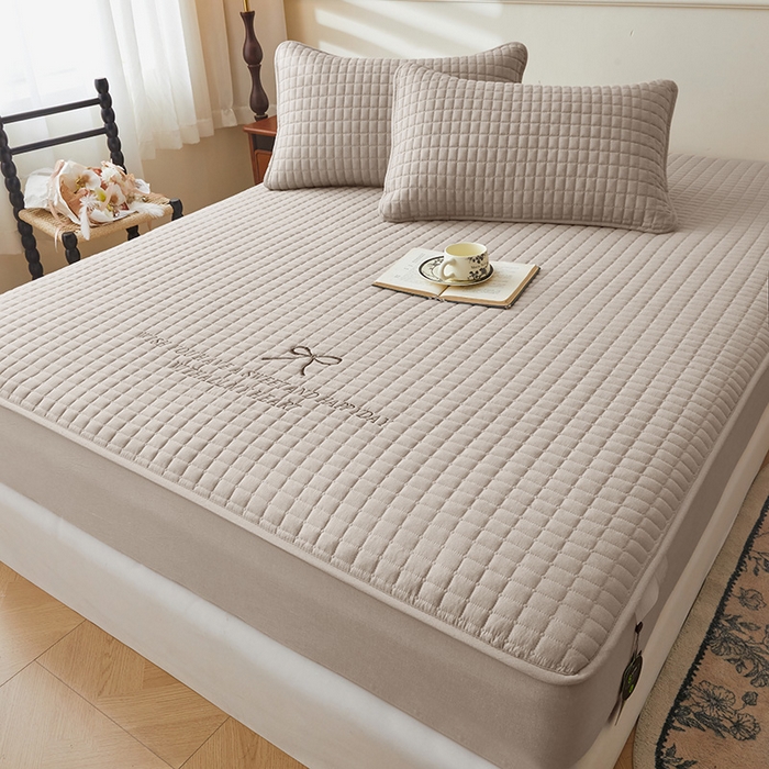 91家纺网 家纺一手货源 找家纺 3C 2025新款全棉水洗棉夹棉 床笠-蝴蝶结 蝴蝶结 卡其