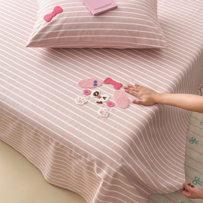 91家纺网 家纺一手货源 找家纺 如意朵 2025全棉老粗布刺绣床单系列 小可爱