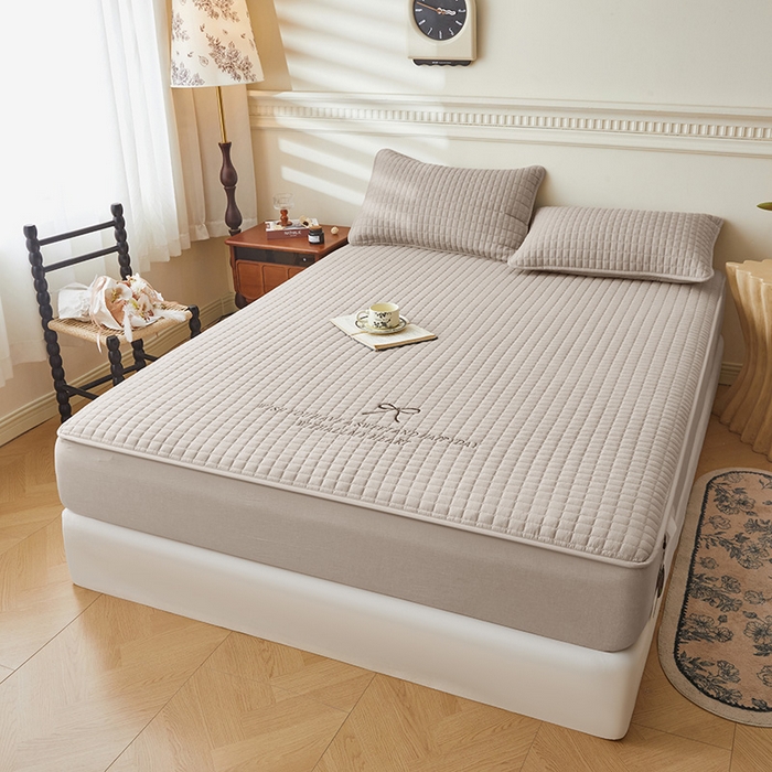 91家纺网 家纺一手货源 找家纺 3C 2025新款全棉水洗棉夹棉 床笠-蝴蝶结 蝴蝶结 卡其