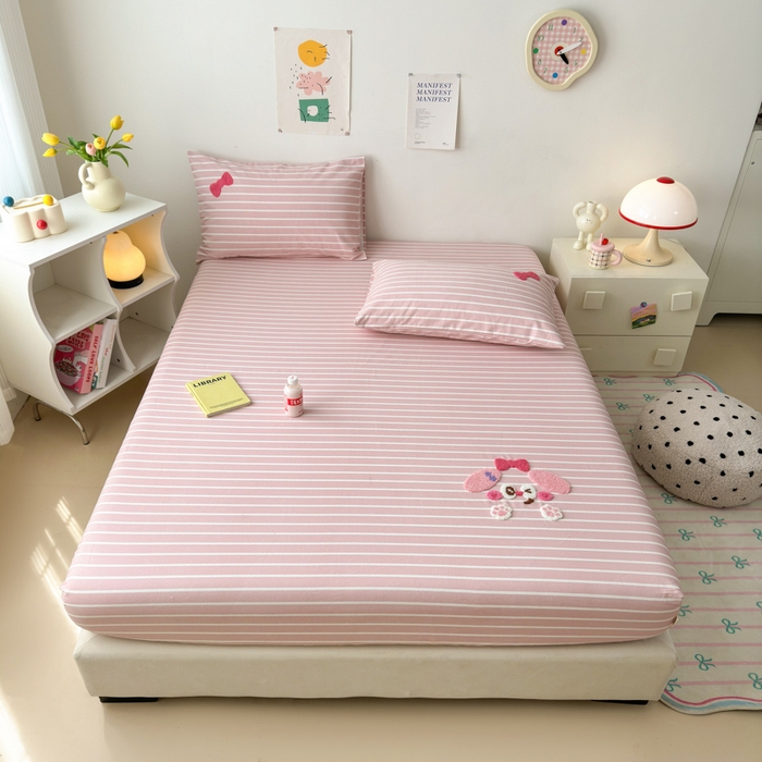 91家纺网 家纺一手货源 找家纺 如意朵 2025全棉老粗布刺绣床笠系列 小可爱