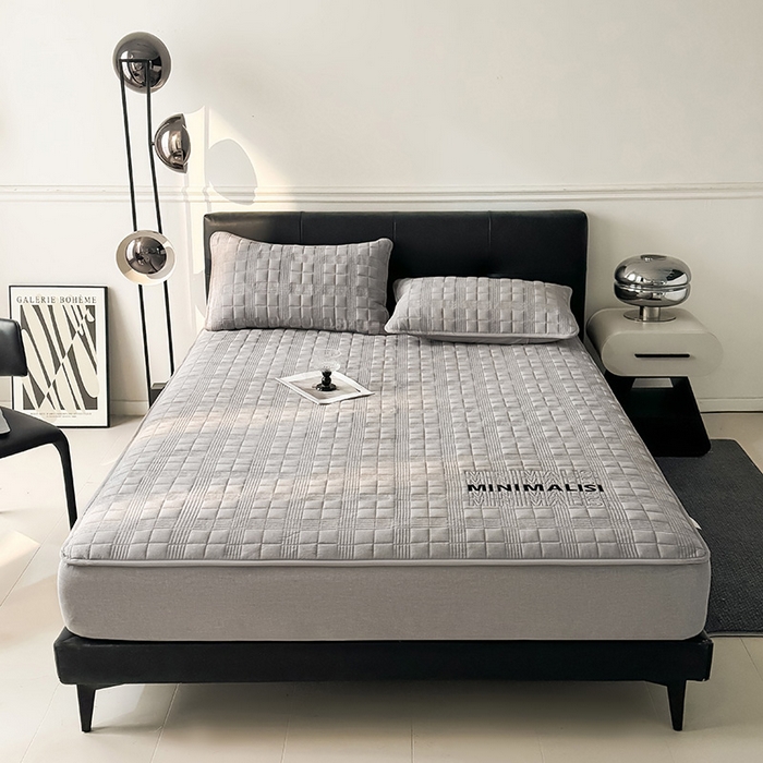 91家纺网 家纺一手货源 找家纺 3C 2025新款全棉水洗棉刺绣夹棉床笠 漫生活 简意灰 