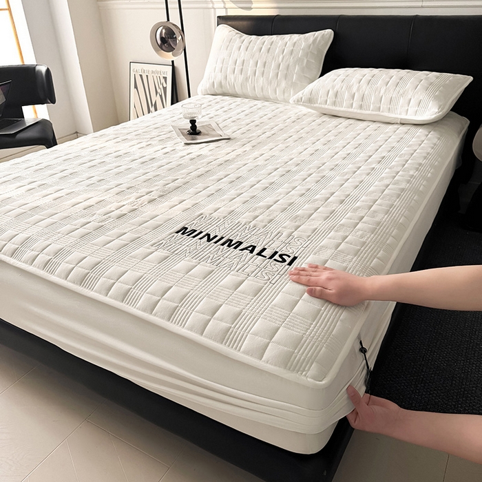 91家纺网 家纺一手货源 找家纺 （总）3C 2025新款全棉水洗棉刺绣夹棉床笠