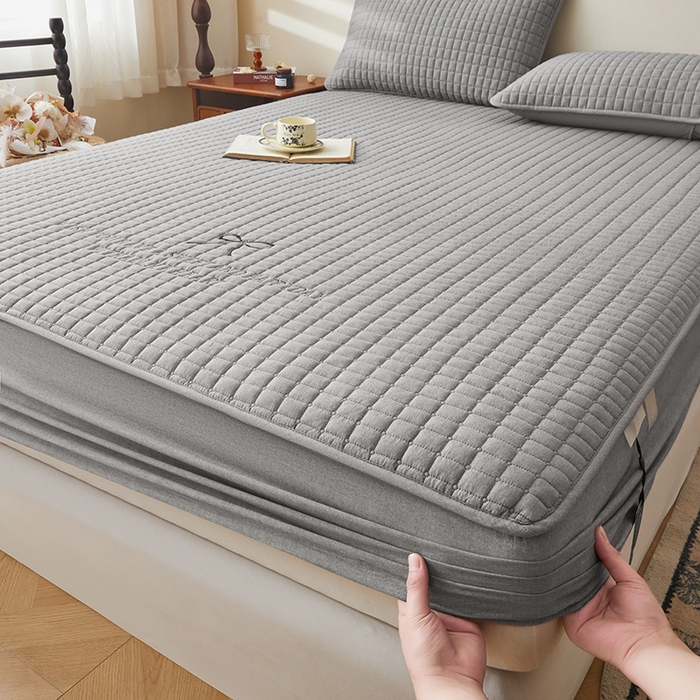 91家纺网 家纺一手货源 找家纺 3C 2025新款全棉水洗棉夹棉 床笠-蝴蝶结 蝴蝶结 月灰