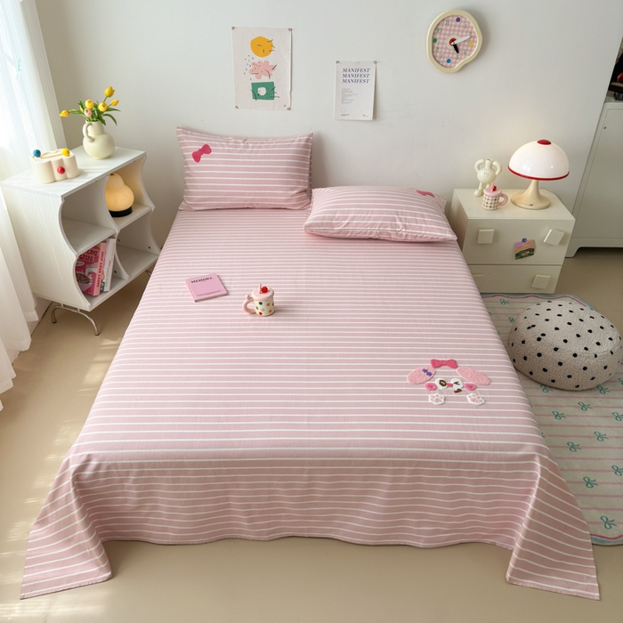 91家纺网 家纺一手货源 找家纺 如意朵 2025全棉老粗布刺绣床单系列 小可爱