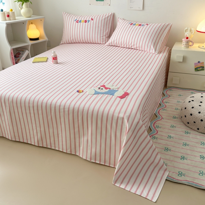 91家纺网 家纺一手货源 找家纺 如意朵 2025全棉老粗布刺绣床单系列 萌小兔