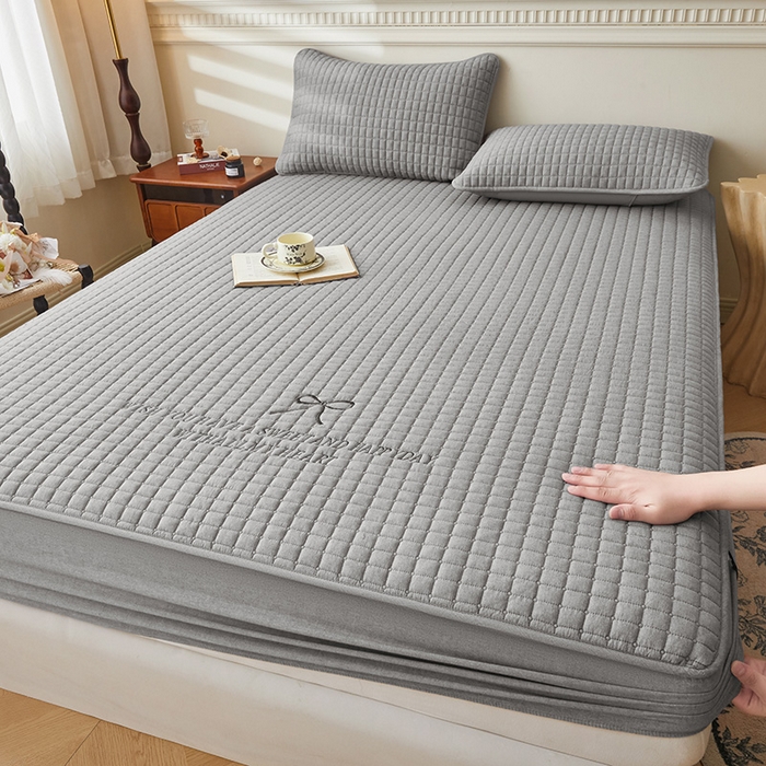 91家纺网 家纺一手货源 找家纺 3C 2025新款全棉水洗棉夹棉 床笠-蝴蝶结 蝴蝶结 月灰